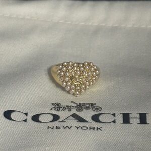 Coach Gold Heart Ring with Pearl Sparkling Accents